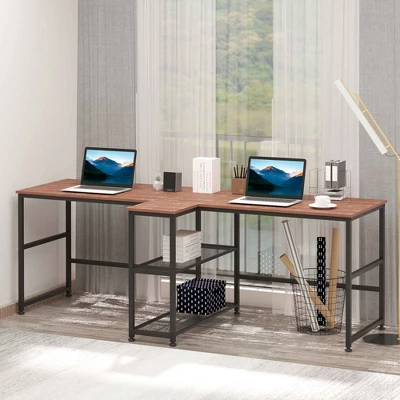 HOMCOM 83" Two Person Computer Desk With 2 Storage Shelves, Double Desk Workstation With Book Shelf, Long Desk Table For Home Office, Dark Walnut 1 HOMCOM 83" Two Person Computer Desk With 2 Storage Shelves, Double Desk Workstation With Book Shelf, Long Desk Table For Home Office, Dark Walnut