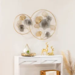 HOMCOM 3D Metal Wall Art Modern Ginkgo Leaves Hanging Wall Sculptures Home Decor For Living Room Bedroom Dining Room, 40" X 26", Gold