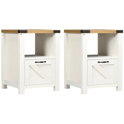 HOMCOM Farmhouse Side Table With 1 Drawer, 1 Open Shelf And Tabletop For Living Room, Set Of 2, White 3 HOMCOM Farmhouse Side Table With 1 Drawer, 1 Open Shelf And Tabletop For Living Room, Set Of 2, White - Image 3