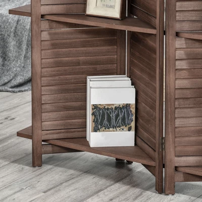 HOMCOM 4-Panel Folding Room Divider, 5.6 Ft Freestanding Paulownia Wood Privacy Screen Panel With Storage Shelves For Bedroom Or Office 4 HOMCOM 4-Panel Folding Room Divider, 5.6 Ft Freestanding Paulownia Wood Privacy Screen Panel With Storage Shelves For Bedroom Or Office - Image 4