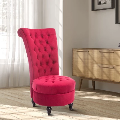 HOMCOM High Back Accent Chair, Upholstered Armless Chair, Retro Button-Tufted Royal Design With Thick Padding And Rubberwood Leg, Crimson Red 2 HOMCOM High Back Accent Chair, Upholstered Armless Chair, Retro Button-Tufted Royal Design With Thick Padding And Rubberwood Leg, Crimson Red - Image 2