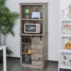 HOMCOM Freestanding Rustic Kitchen Buffet With Hutch, Pantry Storage Cabinet With Sliding Barn Door, Adjustable Shelf, Vintage Wood