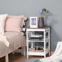 HOMCOM Modern End Table, Accent Side Table With 2 Storage Shelves For Living Room, Bedroom