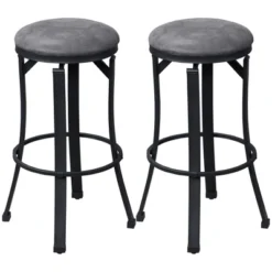 HOMCOM Bar Stools Set Of 2, Vintage Barstools With Footrest, Microfiber Cloth Bar Chairs 29 Inch Seat Height With Steel Legs, Dark Gray -Homcom GUEST 9acb13e1 fd07 40da 8634 e40c29c12a00