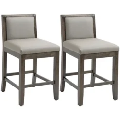 HOMCOM 25.5" Counter Height Bar Stools Set Of 2, PU Leather Kitchen Stool, Upholstered Bar Chairs With Back, Wood Legs, Gray -Homcom GUEST 9fa1ae8b ae47 4bee 8b2d 231c66458e95