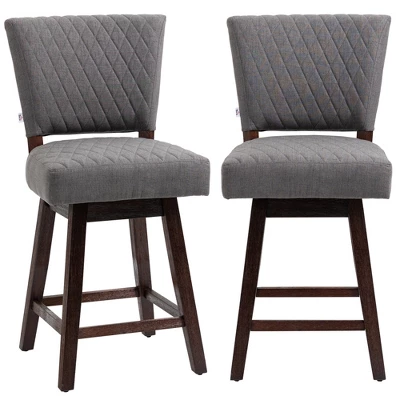 HOMCOM Swivel Bar Stools Set Of 2, Counter Height Barstools With Back, Rubber Wood Legs And Footrests, For Kitchen Dining Room Pub, Dark Gray 3 HOMCOM Swivel Bar Stools Set Of 2, Counter Height Barstools With Back, Rubber Wood Legs And Footrests, For Kitchen Dining Room Pub, Dark Gray - Image 3