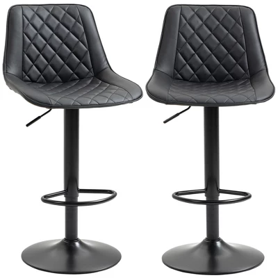 HOMCOM Adjustable Bar Stools Set Of 2, Counter Height Barstools With Swivel Seat Round Steel Base, And Footrest, Black 3 HOMCOM Adjustable Bar Stools Set Of 2, Counter Height Barstools With Swivel Seat Round Steel Base, And Footrest, Black - Image 3