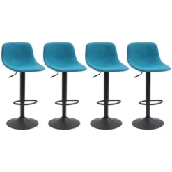 HOMCOM Adjustable Bar Stools Set Of 4, Swivel Bar Height Chairs Barstools Padded With Back For Kitchen, Counter, And Home Bar, Blue -Homcom GUEST aab98fd7 6075 40b9 a276 ef2835578e26