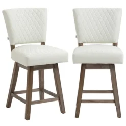 HOMCOM Swivel Bar Stools Set Of 2, Counter Height Barstools With Back, Rubber Wood Legs And Footrests, For Kitchen Dining Room Pub, Cream White 7 HOMCOM Swivel Bar Stools Set Of 2, Counter Height Barstools With Back, Rubber Wood Legs And Footrests, For Kitchen Dining Room Pub, Cream White -Homcom GUEST b2ada124 6139 4039 abe7 dcc51cb038f6
