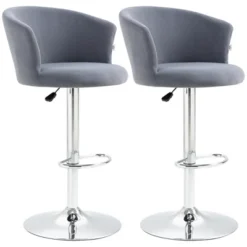 HOMCOM Adjustable Bar Stools Set Of 2, Velvet Kitchen Stool, Upholstered Counter Height Barstool With Swivel Seat, Wing Back, Gray 7 HOMCOM Adjustable Bar Stools Set Of 2, Velvet Kitchen Stool, Upholstered Counter Height Barstool With Swivel Seat, Wing Back, Gray -Homcom GUEST b35897dd d046 4d57 bc7a e711d1e2a652