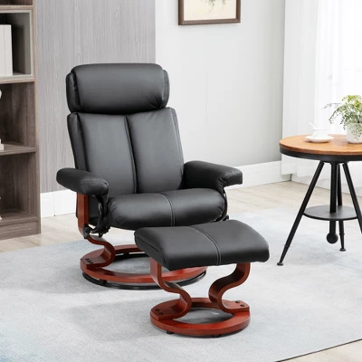 HOMCOM Recliner Chair With Ottoman, 360° Swivel Reclining Chair With Wood Base And Matching Footrest, Black 1 HOMCOM Recliner Chair With Ottoman, 360° Swivel Reclining Chair With Wood Base And Matching Footrest, Black