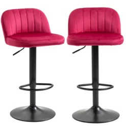 HOMCOM Adjustable Bar Stools Set Of 2, Velvet Counter Height Barstool, Upholstered Kitchen Stool With Swivel Seat, Steel Frame, Footrest For Kitchen Counter And Dining Room, Red 7 HOMCOM Adjustable Bar Stools Set Of 2, Velvet Counter Height Barstool, Upholstered Kitchen Stool With Swivel Seat, Steel Frame, Footrest For Kitchen Counter And Dining Room, Red -Homcom GUEST b5cacc09 0cc6 4ac6 b23e b4618e17f7b0