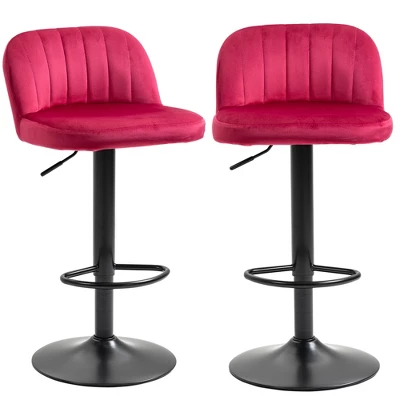 HOMCOM Adjustable Bar Stools Set Of 2, Velvet Counter Height Barstool, Upholstered Kitchen Stool With Swivel Seat, Steel Frame, Footrest For Kitchen Counter And Dining Room, Red 3 HOMCOM Adjustable Bar Stools Set Of 2, Velvet Counter Height Barstool, Upholstered Kitchen Stool With Swivel Seat, Steel Frame, Footrest For Kitchen Counter And Dining Room, Red - Image 3