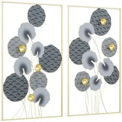 HOMCOM 3D Metal Wall Art Set Of 2 Modern Lotus Leaves Hanging Wall Sculpture Home Decor For Living Room Bedroom Kitchen 20"x32"x2, Gray And Gold -Homcom GUEST bcb15eab eab0 48f5 b88d 1e9d4f7f5885