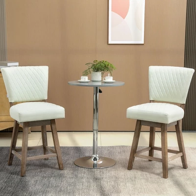 HOMCOM Swivel Bar Stools Set Of 2, Counter Height Barstools With Back, Rubber Wood Legs And Footrests, For Kitchen Dining Room Pub, Cream White 1 HOMCOM Swivel Bar Stools Set Of 2, Counter Height Barstools With Back, Rubber Wood Legs And Footrests, For Kitchen Dining Room Pub, Cream White