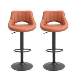 HOMCOM Modern Bar Stools Set Of 2 Swivel Bar Height Barstools Chairs With Adjustable Height, Round Heavy Metal Base, And Footrest -Homcom GUEST c04a6302 71da 4dcf 8492 26e145f4682d