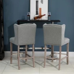 HOMCOM Counter Height Bar Stools Set Of 2, Upholstered 26.75" Seat Height Barstools, Breakfast Chairs With Nailhead-Trim & Tufted Back, Wood Legs 14 HOMCOM Counter Height Bar Stools Set Of 2, Upholstered 26.75" Seat Height Barstools, Breakfast Chairs With Nailhead-Trim & Tufted Back, Wood Legs -Homcom GUEST c25daba0 de74 4e91 ac82 654eb31b4196