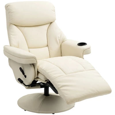 HOMCOM Manual Recliner, Swivel Lounge Armchair With Side Pocket, Footrest And Cup Holder For Living Room, Cream White 3 HOMCOM Manual Recliner, Swivel Lounge Armchair With Side Pocket, Footrest And Cup Holder For Living Room, Cream White - Image 3