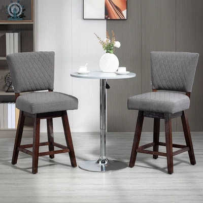 HOMCOM Swivel Bar Stools Set Of 2, Counter Height Barstools With Back, Rubber Wood Legs And Footrests, For Kitchen Dining Room Pub, Dark Gray 1 HOMCOM Swivel Bar Stools Set Of 2, Counter Height Barstools With Back, Rubber Wood Legs And Footrests, For Kitchen Dining Room Pub, Dark Gray