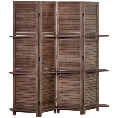 HOMCOM 4-Panel Folding Room Divider, 5.6 Ft Freestanding Paulownia Wood Privacy Screen Panel With Storage Shelves For Bedroom Or Office 6 HOMCOM 4-Panel Folding Room Divider, 5.6 Ft Freestanding Paulownia Wood Privacy Screen Panel With Storage Shelves For Bedroom Or Office - Image 6