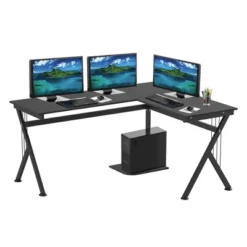 HOMCOM 61 Inch Modern Reversible L-Shaped Home Office Desk Computer Laptop Table Gaming Desk Corner Workstation With CPU Stand, Space Saving, Black -Homcom GUEST d2cb1139 8296 4bae 8c9a 7d5596acbf37