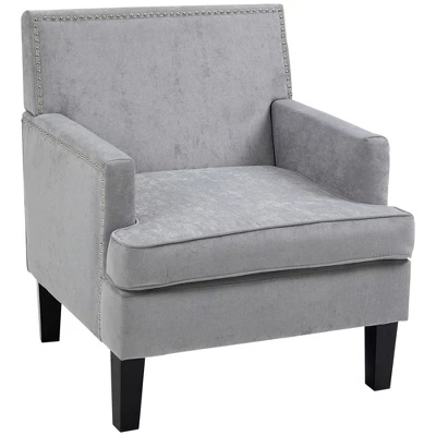HOMCOM Modern Accent Chair, Upholstered Living Room Chair With Solid Wood Legs And Nailhead Trim, Armchair 7 HOMCOM Modern Accent Chair, Upholstered Living Room Chair With Solid Wood Legs And Nailhead Trim, Armchair - Image 7