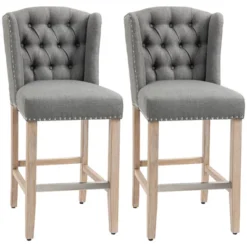 HOMCOM Counter Height Bar Stools Set Of 2, Upholstered 26.75" Seat Height Barstools, Breakfast Chairs With Nailhead-Trim & Tufted Back, Wood Legs 17 HOMCOM Counter Height Bar Stools Set Of 2, Upholstered 26.75" Seat Height Barstools, Breakfast Chairs With Nailhead-Trim & Tufted Back, Wood Legs -Homcom GUEST d35ff901 2e13 42b3 aca9 ad0012f9a5a4