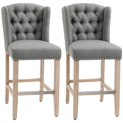 HOMCOM Counter Height Bar Stools Set Of 2, Upholstered 26.75" Seat Height Barstools, Breakfast Chairs With Nailhead-Trim & Tufted Back, Wood Legs 9 HOMCOM Counter Height Bar Stools Set Of 2, Upholstered 26.75" Seat Height Barstools, Breakfast Chairs With Nailhead-Trim & Tufted Back, Wood Legs - Image 9