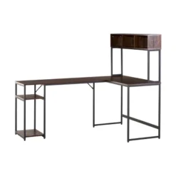 HOMCOM L-Shaped Home Office Desk With Bottom Tower Shelf, 3 Cube Shelves, Computer Writing Desk With Metal Frame, Walnut Brown 7 HOMCOM L-Shaped Home Office Desk With Bottom Tower Shelf, 3 Cube Shelves, Computer Writing Desk With Metal Frame, Walnut Brown -Homcom GUEST d669fd5f cdec 45e0 9258 3c98f83e85f4