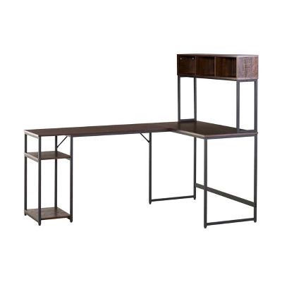 HOMCOM L-Shaped Home Office Desk With Bottom Tower Shelf, 3 Cube Shelves, Computer Writing Desk With Metal Frame, Walnut Brown 3 HOMCOM L-Shaped Home Office Desk With Bottom Tower Shelf, 3 Cube Shelves, Computer Writing Desk With Metal Frame, Walnut Brown - Image 3