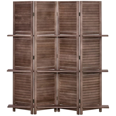 HOMCOM 4-Panel Folding Room Divider, 5.6 Ft Freestanding Paulownia Wood Privacy Screen Panel With Storage Shelves For Bedroom Or Office 3 HOMCOM 4-Panel Folding Room Divider, 5.6 Ft Freestanding Paulownia Wood Privacy Screen Panel With Storage Shelves For Bedroom Or Office - Image 3