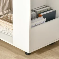 HOMCOM C-Shaped Sofa Side Table Mobile End Table With Storage And Wheels For Living Room, Bedroom, Office, White -Homcom GUEST df11657d 87ac 497b 8bb4 de9bbb9b23f5