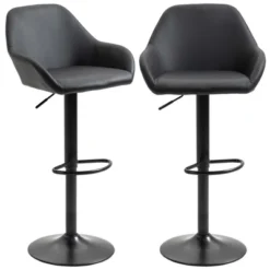 HOMCOM Adjustable Bar Stools Set Of 2, Swivel Barstools With Footrest And Back, PU Leather And Steel Round Base, For Kitchen Counter, Black 7 HOMCOM Adjustable Bar Stools Set Of 2, Swivel Barstools With Footrest And Back, PU Leather And Steel Round Base, For Kitchen Counter, Black -Homcom GUEST e05a150b d48d 4a22 a8b6 85d9309ea1fc