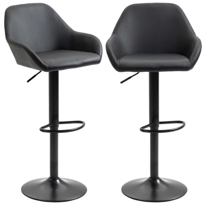 HOMCOM Adjustable Bar Stools Set Of 2, Swivel Barstools With Footrest And Back, PU Leather And Steel Round Base, For Kitchen Counter, Black 3 HOMCOM Adjustable Bar Stools Set Of 2, Swivel Barstools With Footrest And Back, PU Leather And Steel Round Base, For Kitchen Counter, Black - Image 3