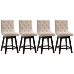 HOMCOM Bar Stools Set Of 4, Swivel Bar Chairs, 25.5" High Fabric Tufted Breakfast Barstools For Kitchen Counter, Beige -Homcom GUEST e40e803e 479b 4dc6 bee7 4e0bf0454465