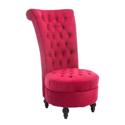 HOMCOM High Back Accent Chair, Upholstered Armless Chair, Retro Button-Tufted Royal Design With Thick Padding And Rubberwood Leg, Crimson Red 3 HOMCOM High Back Accent Chair, Upholstered Armless Chair, Retro Button-Tufted Royal Design With Thick Padding And Rubberwood Leg, Crimson Red - Image 3