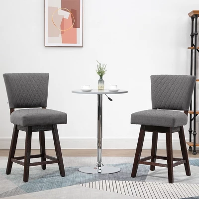 HOMCOM Swivel Bar Stools Set Of 2, Counter Height Barstools With Back, Rubber Wood Legs And Footrests, For Kitchen Dining Room Pub, Dark Gray 2 HOMCOM Swivel Bar Stools Set Of 2, Counter Height Barstools With Back, Rubber Wood Legs And Footrests, For Kitchen Dining Room Pub, Dark Gray - Image 2