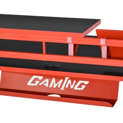 HOMCOM 53" Gaming Desk, Racing Computer Desk With Monitor Shelf, Gamepad Rack, Cup Holder, Headphone Hook, And Cable Basket, Red 4 HOMCOM 53" Gaming Desk, Racing Computer Desk With Monitor Shelf, Gamepad Rack, Cup Holder, Headphone Hook, And Cable Basket, Red - Image 4