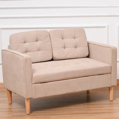 HOMCOM Modern 2-Seater Loveseat Button-Tufted Fabric Couch With Storage Chest, Cushions And Rubberwood Legs For Living Room 2 HOMCOM Modern 2-Seater Loveseat Button-Tufted Fabric Couch With Storage Chest, Cushions And Rubberwood Legs For Living Room - Image 2