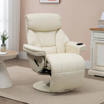 HOMCOM Manual Recliner, Swivel Lounge Armchair With Side Pocket, Footrest And Cup Holder For Living Room, Cream White 2 HOMCOM Manual Recliner, Swivel Lounge Armchair With Side Pocket, Footrest And Cup Holder For Living Room, Cream White - Image 2