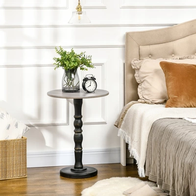 HOMCOM Pedestal Side Table With Round Tabletop, Rustic End Table With Solid Wood Leg For Living Room, Bedroom, Light Gray And Black 1 HOMCOM Pedestal Side Table With Round Tabletop, Rustic End Table With Solid Wood Leg For Living Room, Bedroom, Light Gray And Black