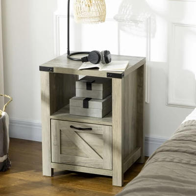 HOMCOM Farmhouse Side Table With 1 Drawer, 1 Open Shelf And Tabletop For Living Room, Set Of 2, Gray Oak 1 HOMCOM Farmhouse Side Table With 1 Drawer, 1 Open Shelf And Tabletop For Living Room, Set Of 2, Gray Oak