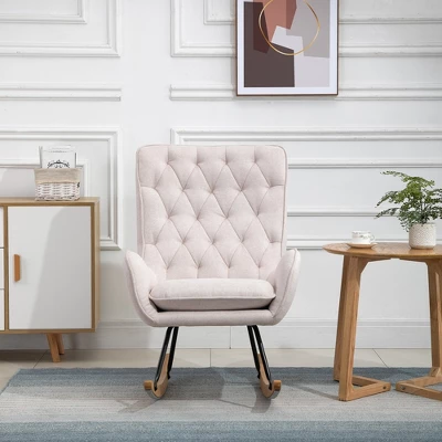 HomCom Mid-Century Tufted Wingback Fabric Rocking Chair 1 HomCom Mid-Century Tufted Wingback Fabric Rocking Chair