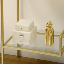 HOMCOM Gold Console Table, 39" Tempered Glass Behind Sofa Table, Narrow Entryway Table With Storage Shelves, Steel Frame Glass Table 9 HOMCOM Gold Console Table, 39" Tempered Glass Behind Sofa Table, Narrow Entryway Table With Storage Shelves, Steel Frame Glass Table -Homcom GUEST f1c290d0 a9e2 46ee 9f4e b34b7b8565a1