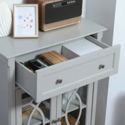 HOMCOM Kitchen Cabinet, Storage Cabinet, Sideboard Floor Accent Cabinet W/ 2 Glass Doors, Drawer, Adjustable Shelves For Living Room Entryway, Gray 8 HOMCOM Kitchen Cabinet, Storage Cabinet, Sideboard Floor Accent Cabinet W/ 2 Glass Doors, Drawer, Adjustable Shelves For Living Room Entryway, Gray -Homcom GUEST f257a292 dd4a 44b2 a289 6e325734f8af