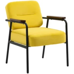 HOMCOM Modern Accent Chair With Cushioned Seat And Back, Upholstered Velvet Armchair For Bedroom, Living Room Chair With Arms And Steel Legs, Yellow -Homcom GUEST f769ebf8 d675 4ecb b7e2 c0d956b0335c