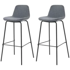 HOMCOM 29.5" Seat Height Bar Stools Set Of 2, Upholstered Bar Chairs, Armless Barstools With Back, Steel Legs, Gray -Homcom GUEST fa8ae089 1bd2 46da a4e1 31145a8b0d8d