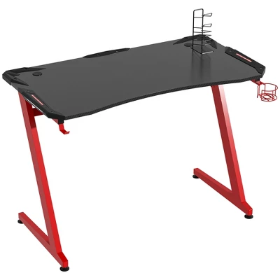 HOMCOM 48 Inch Gaming Desk With Large Tabletop, Racing Computer Desk With Cup Holder And Headphone Hook, Black / Red 3 HOMCOM 48 Inch Gaming Desk With Large Tabletop, Racing Computer Desk With Cup Holder And Headphone Hook, Black / Red - Image 3