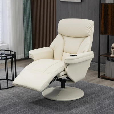 HOMCOM Manual Recliner, Swivel Lounge Armchair With Side Pocket, Footrest And Cup Holder For Living Room, Cream White 1 HOMCOM Manual Recliner, Swivel Lounge Armchair With Side Pocket, Footrest And Cup Holder For Living Room, Cream White